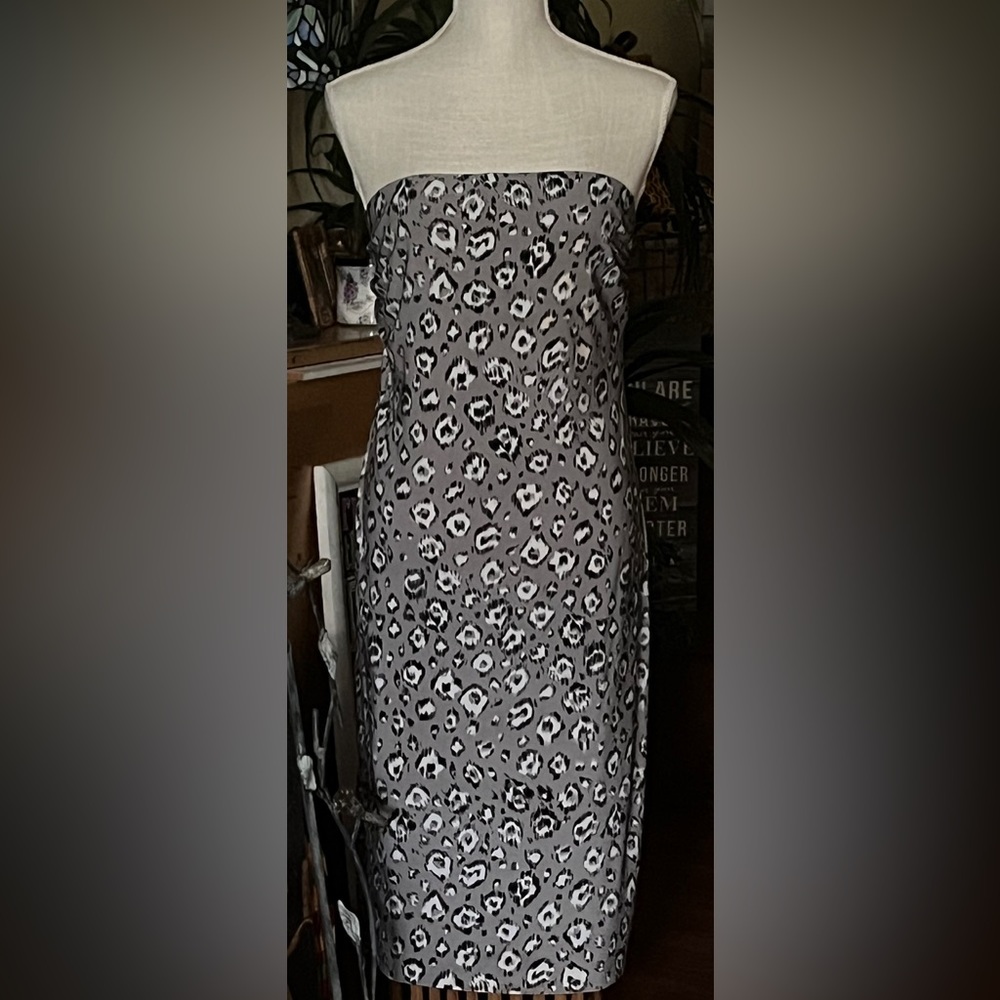 Norma Kamali Grey, Animal Print, Strapless Tube Dress, Size XL